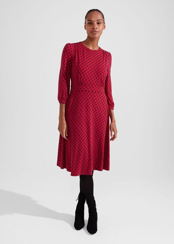 Hobbs Indi Jersey Dress Light Berry Red