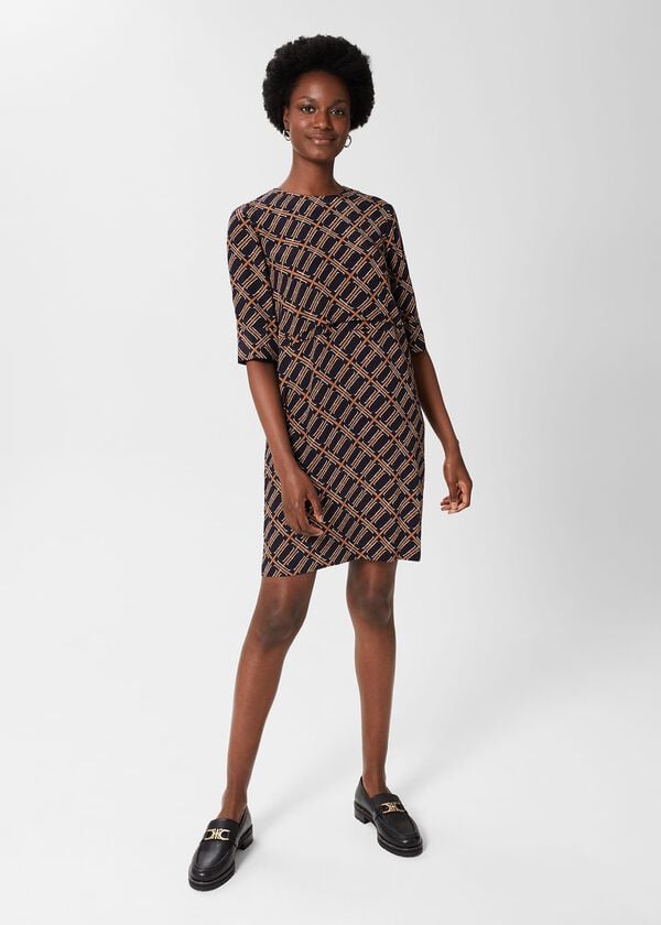 hobbs Ingrid Tunic Dress Navy Multi