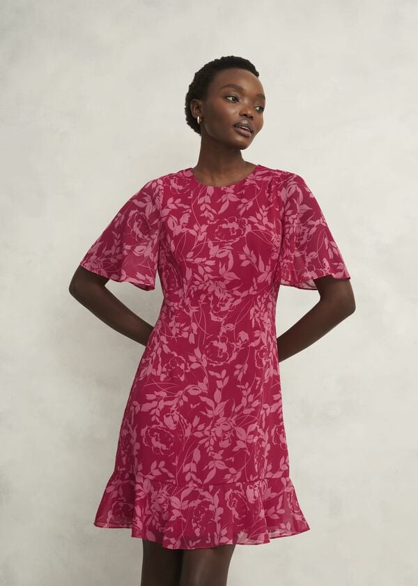 hobbs Iona Textured Dress Pink Multi