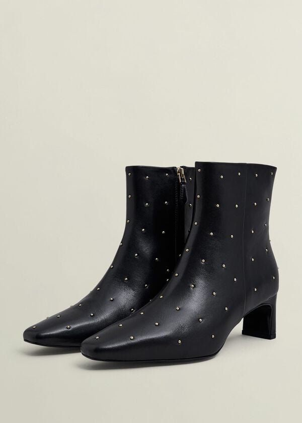 Hobbs Isla Studded Leather Ankle Boots Black
