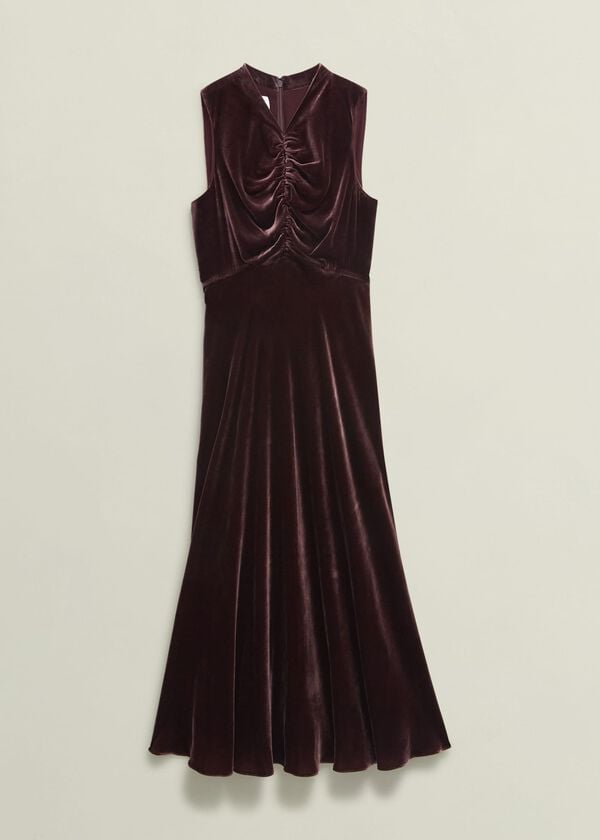 Hobbs Isleworth Velvet Dress With Silk Cocoa Brown