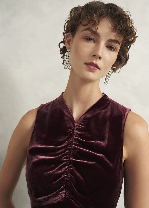Hobbs Isleworth Velvet Dress With Silk Cocoa Brown