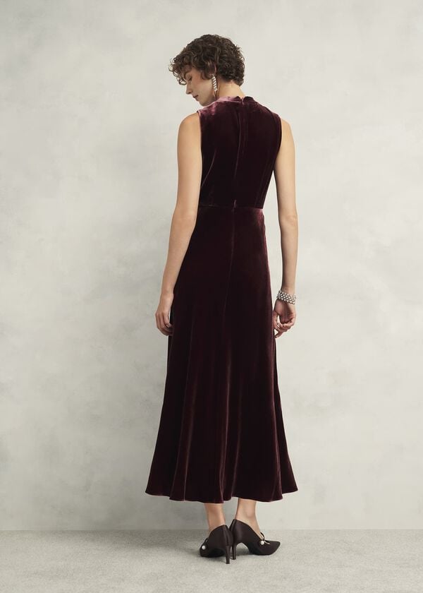 Hobbs Isleworth Velvet Dress With Silk Cocoa Brown