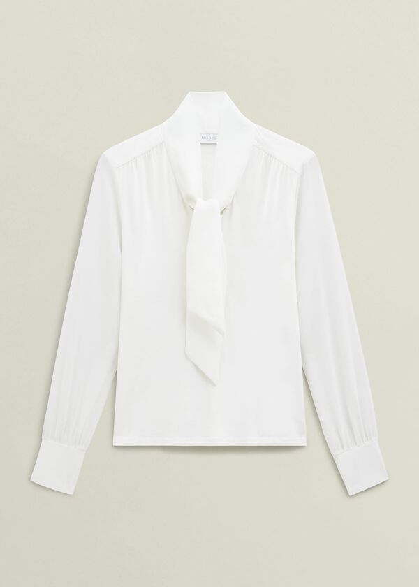 Hobbs Ivory Tarini Tie Neck Long Sleeve Top Ivory