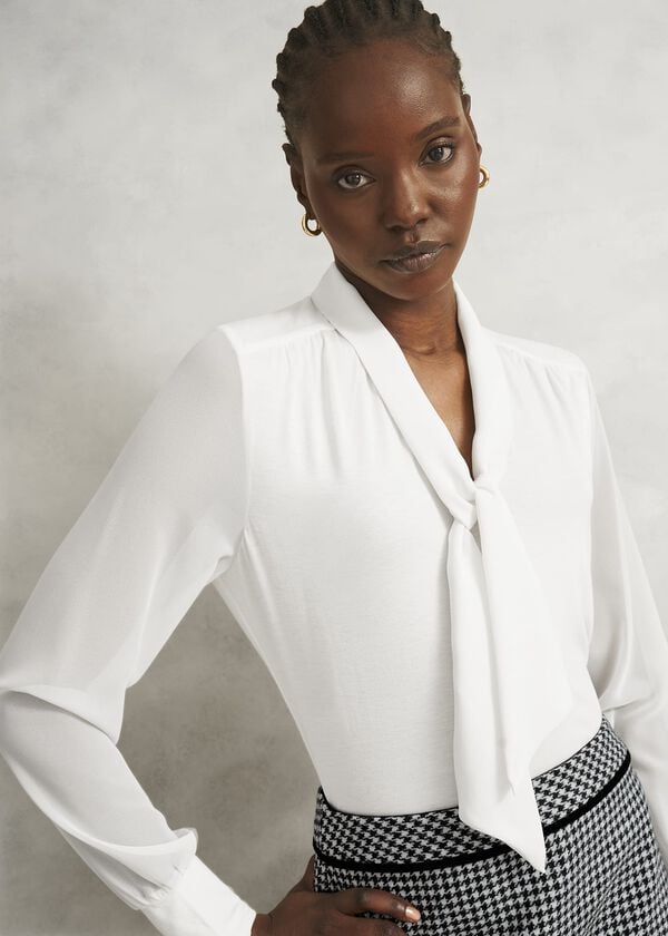 Hobbs Ivory Tarini Tie Neck Long Sleeve Top Ivory