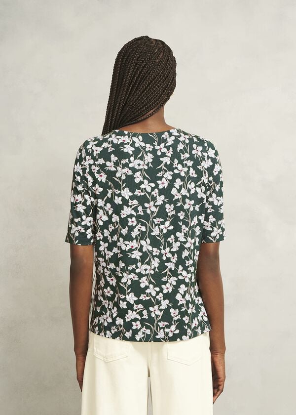 Hobbs Jacqueline Print Top Green Ivory
