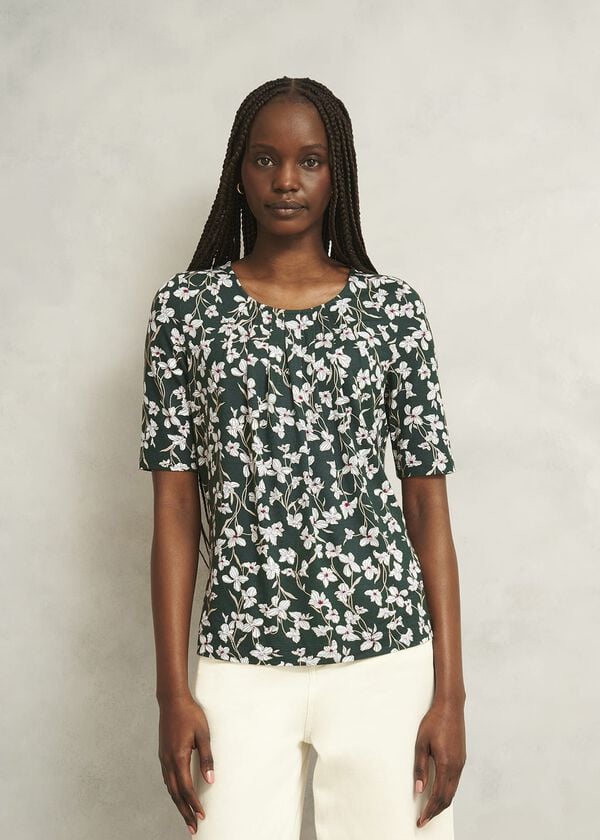 hobbs Jacqueline Print Top Green Ivory
