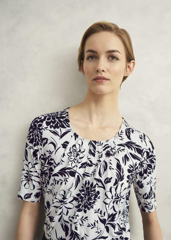 Hobbs Jacqueline Print Top Ivory Navy