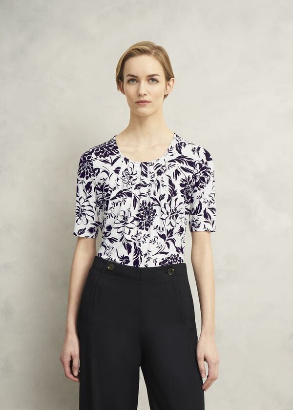 hobbs Jacqueline Print Top Ivory Navy