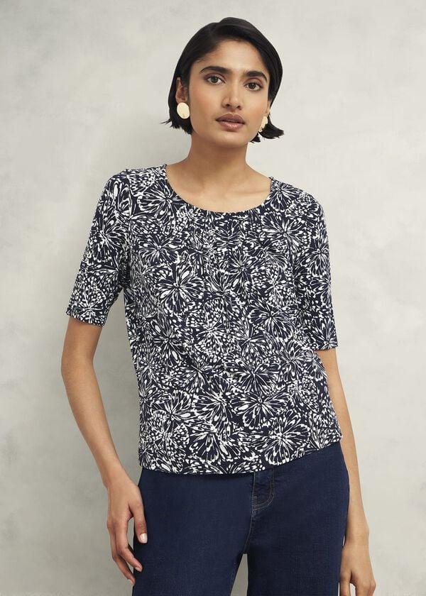 hobbs Jacqueline Print Top Navy Ivory