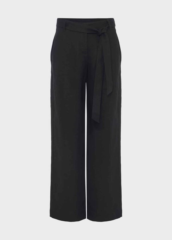 Hobbs Jacqui Wide Leg Linen Trousers Black