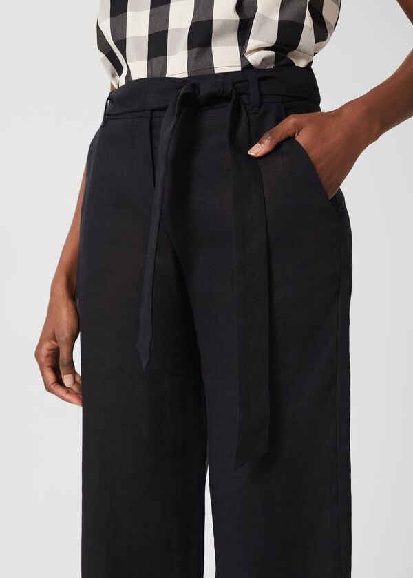 Hobbs Jacqui Wide Leg Linen Trousers Black