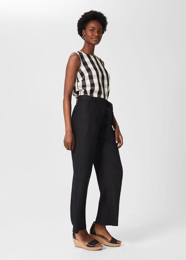 Hobbs Jacqui Wide Leg Linen Trousers Black