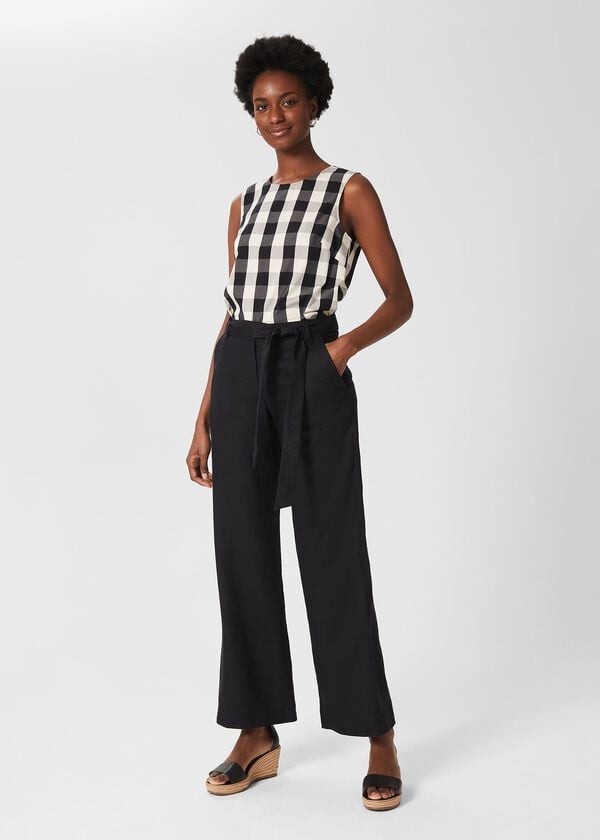 hobbs Jacqui Wide Leg Linen Trousers Black