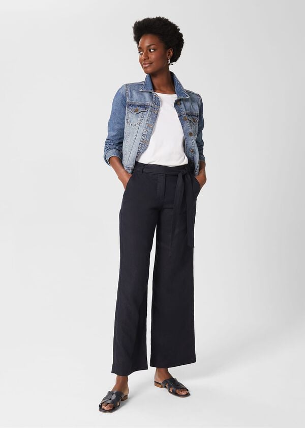 hobbs Jacqui Wide Leg Linen Trousers Navy