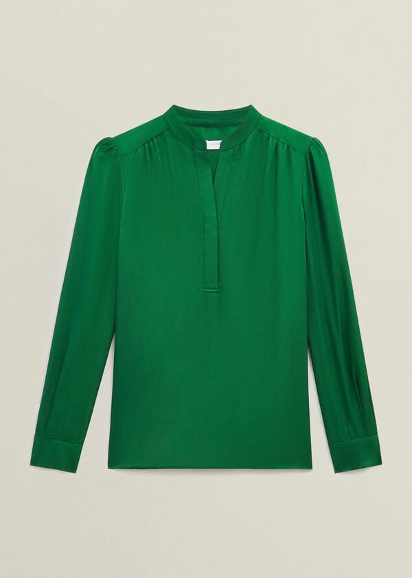 Hobbs Jade Satin Blouse Verdant Green