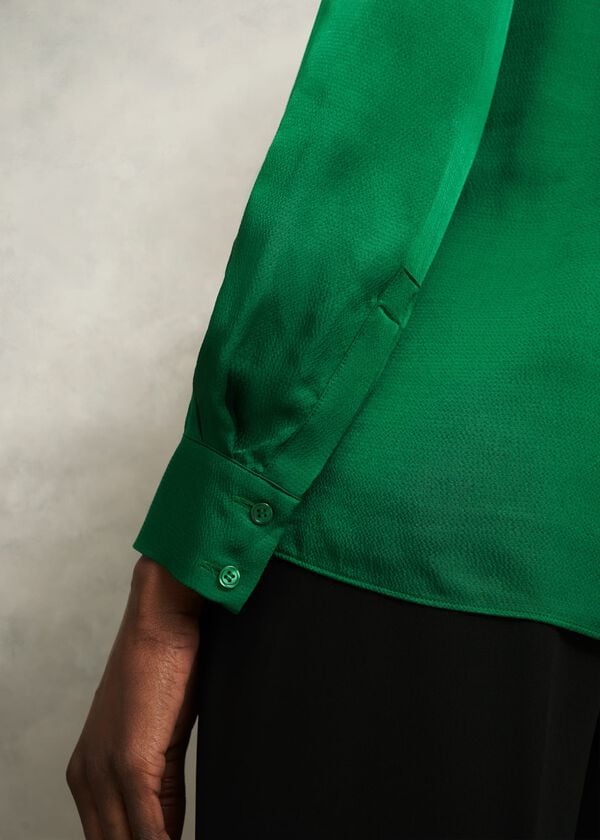 Hobbs Jade Satin Blouse Verdant Green
