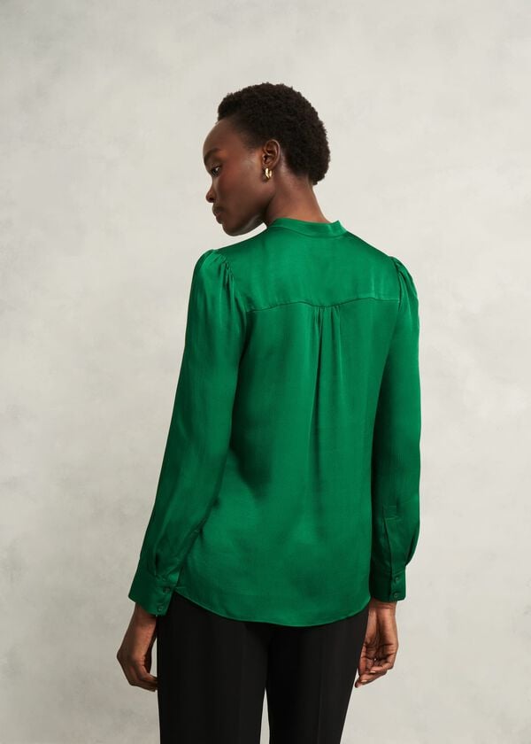 Hobbs Jade Satin Blouse Verdant Green