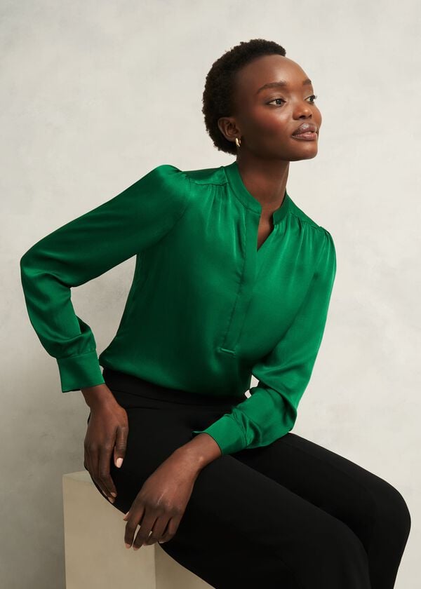 hobbs Jade Satin Blouse Verdant Green