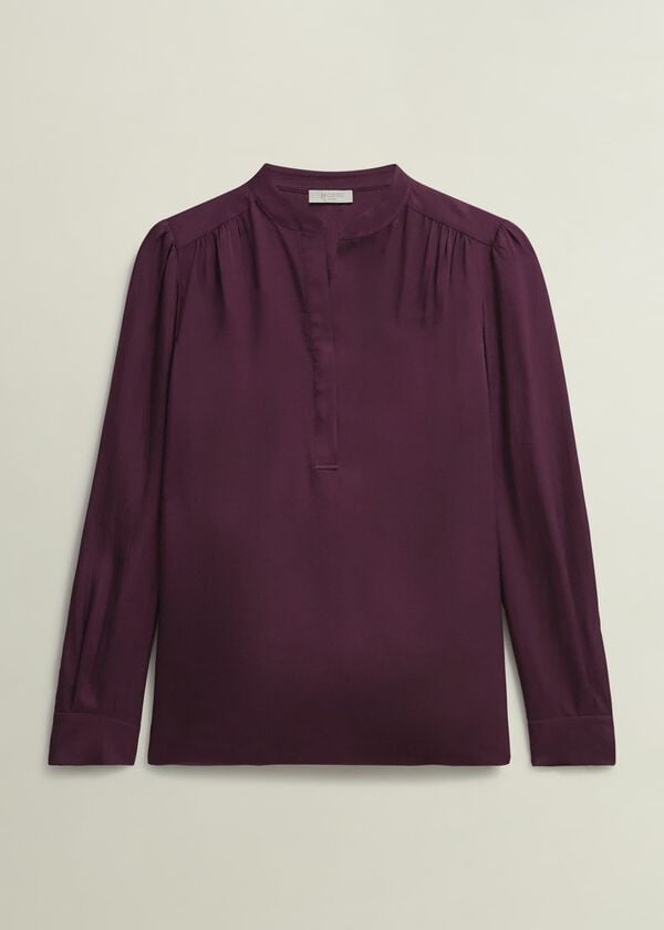Hobbs Jade Satin Blouse Warm Plum