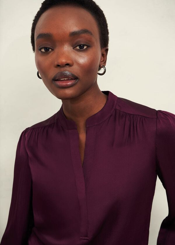 Hobbs Jade Satin Blouse Warm Plum