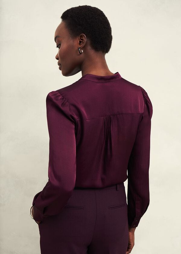 Hobbs Jade Satin Blouse Warm Plum