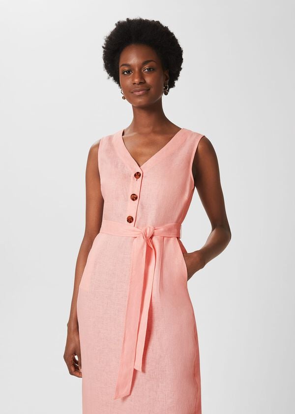 Hobbs Jalen Linen Dress Warm Pink