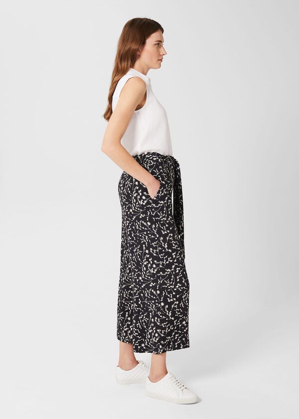 Hobbs Jen Wide Leg Crop Trousers Navy Ivory