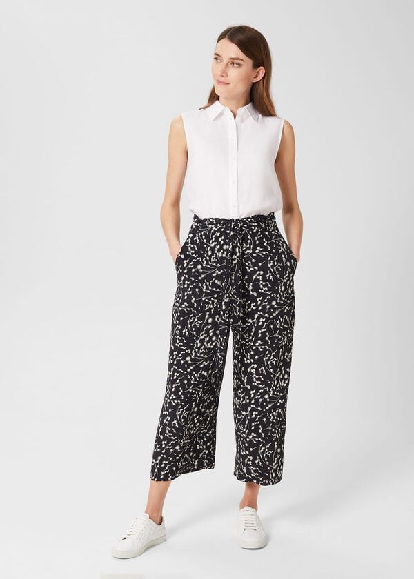 hobbs Jen Wide Leg Crop Trousers Navy Ivory