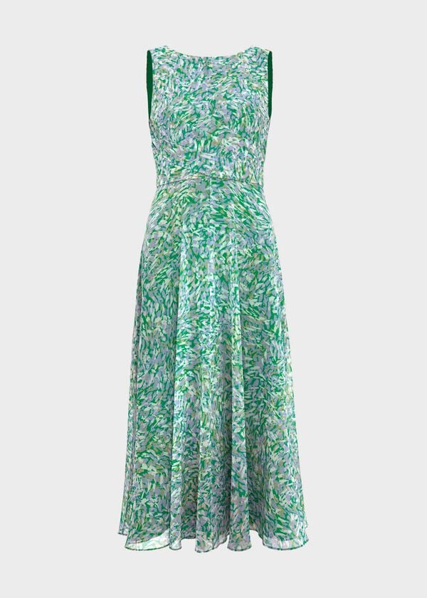Hobbs Jess Fit And Flare Dress Green Multi