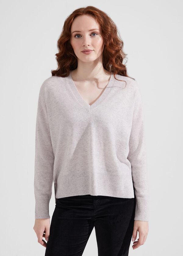 hobbs Jessa V Neck Cashmere Jumper Pale Grey Marl