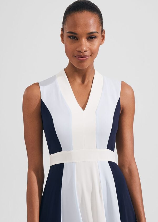 Hobbs Jilly Fit And Flare Dress Navy Blue Ivory