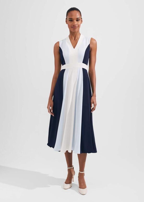 hobbs Jilly Fit And Flare Dress Navy Blue Ivory