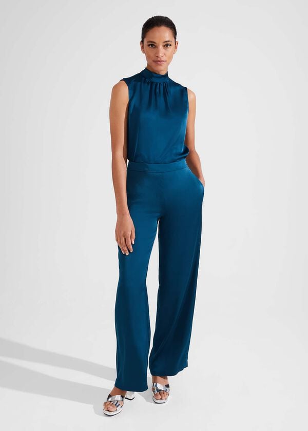 hobbs Judith Satin Trousers Steel Blue