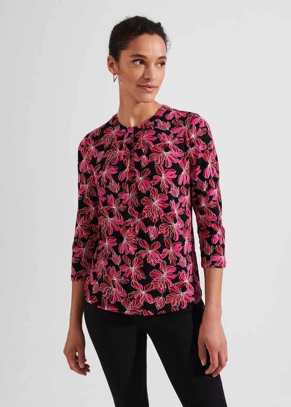 hobbs Julia Printed Top Black Pink