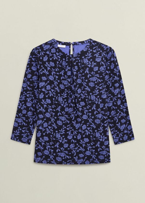 Hobbs Julia Printed Top Navy Blue