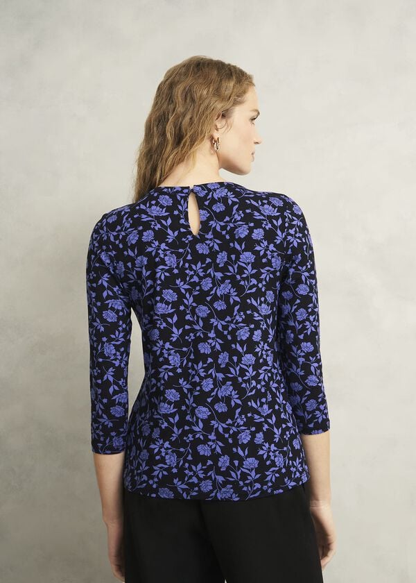 Hobbs Julia Printed Top Navy Blue