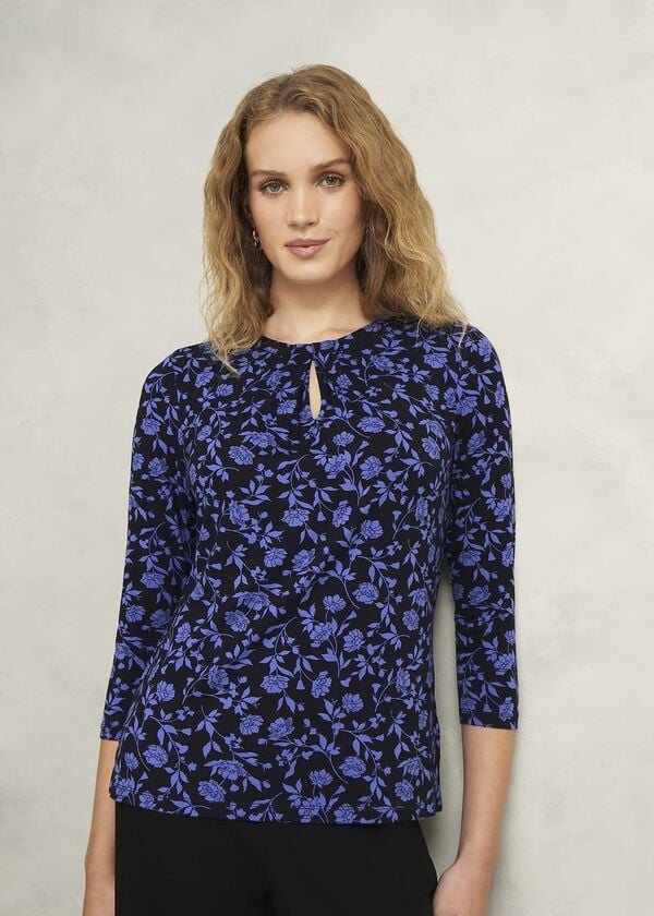 hobbs Julia Printed Top Navy Blue