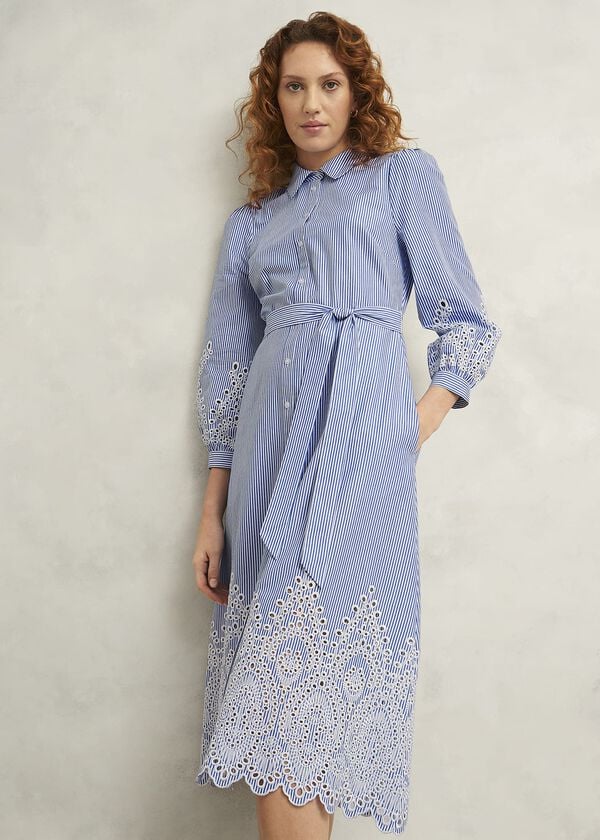Hobbs Juliette Cotton Dress Blue Ivory
