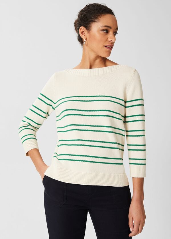 hobbs June Cotton Jumper Ivory Green