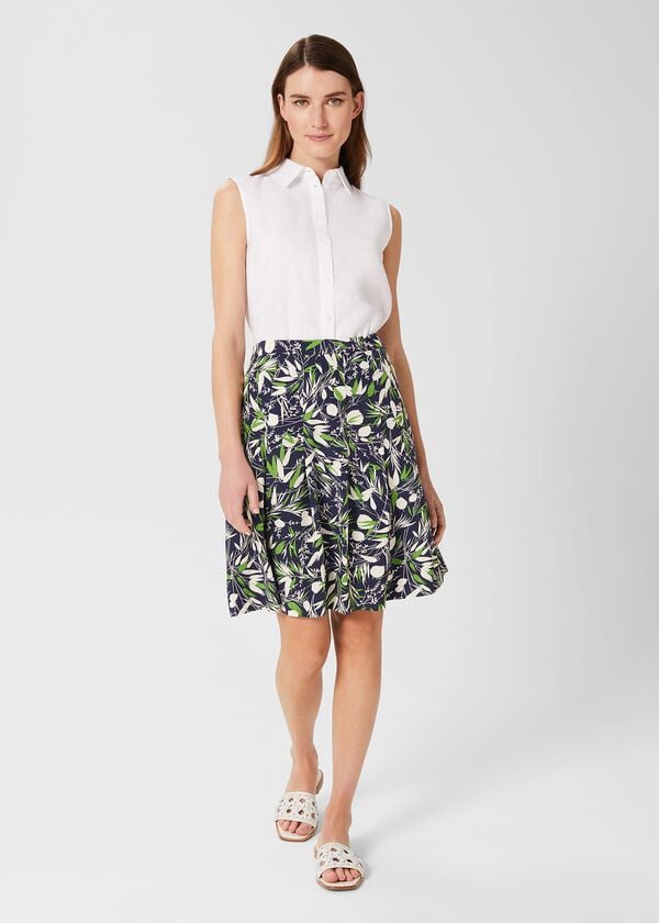 hobbs Kadey Printed Skirt Navy Multi
