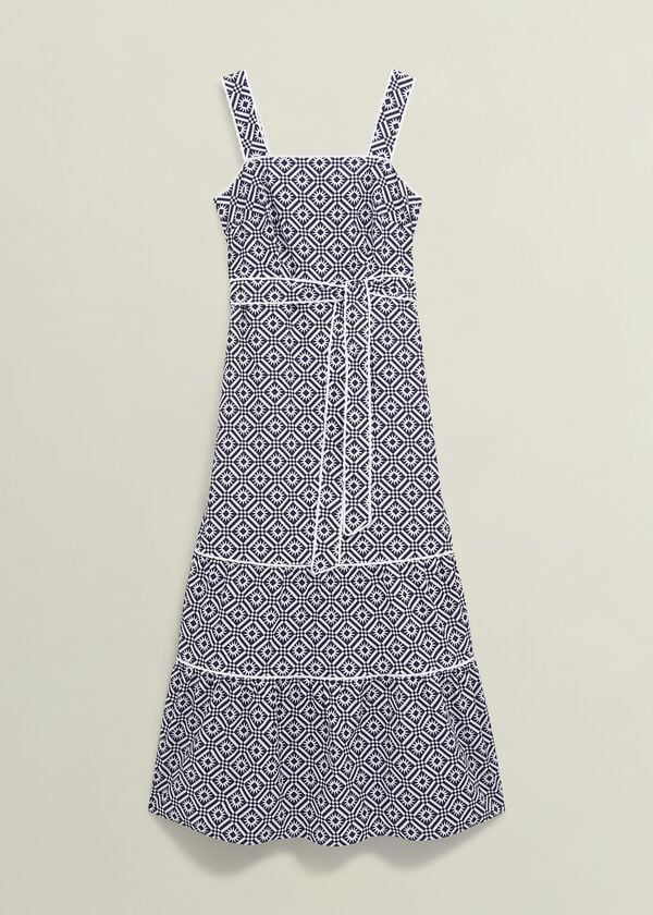 Hobbs Kara Cotton Dress Navy Ivory