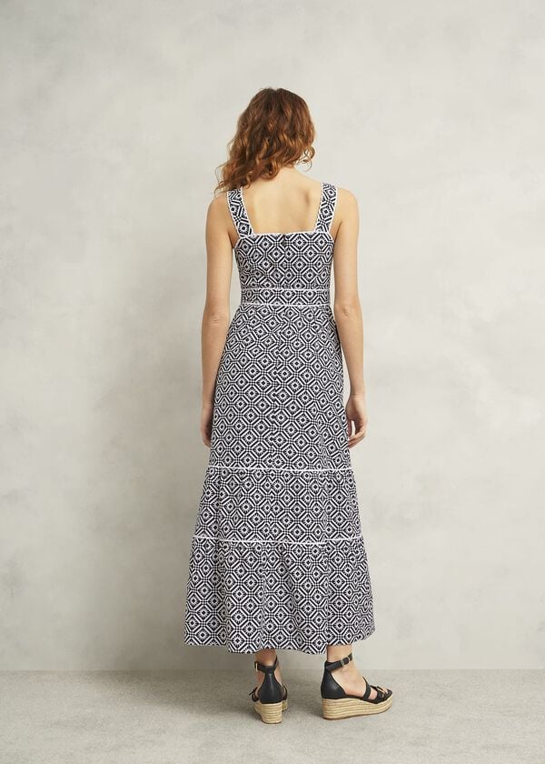 Hobbs Kara Cotton Dress Navy Ivory