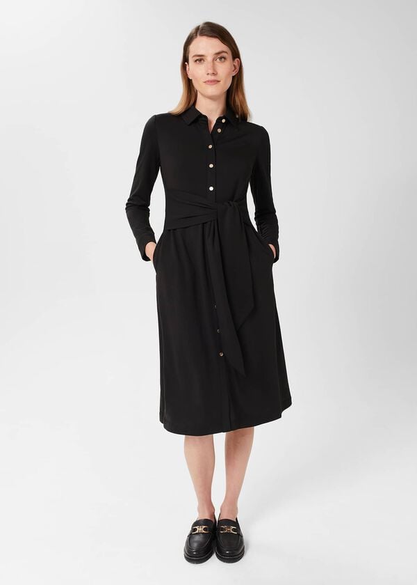 hobbs Karina Belted Jersey Dress Black