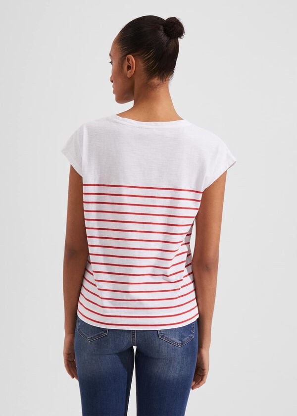 Hobbs Karis Slub Top White Flame Red