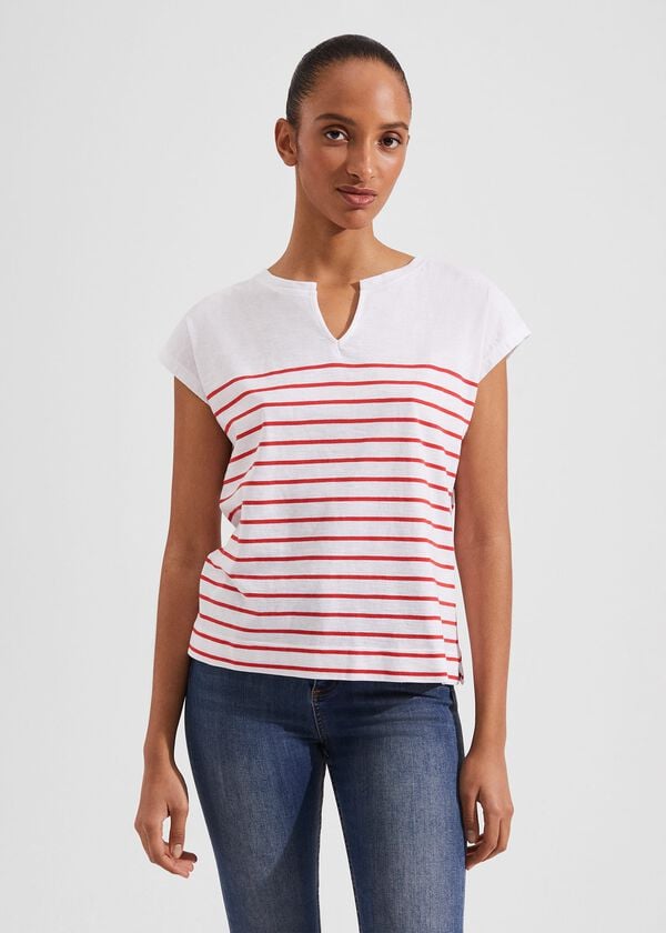 hobbs Karis Slub Top White Flame Red