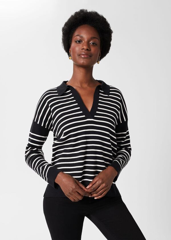 hobbs Karissa Cotton Striped Jumper Black Ivory
