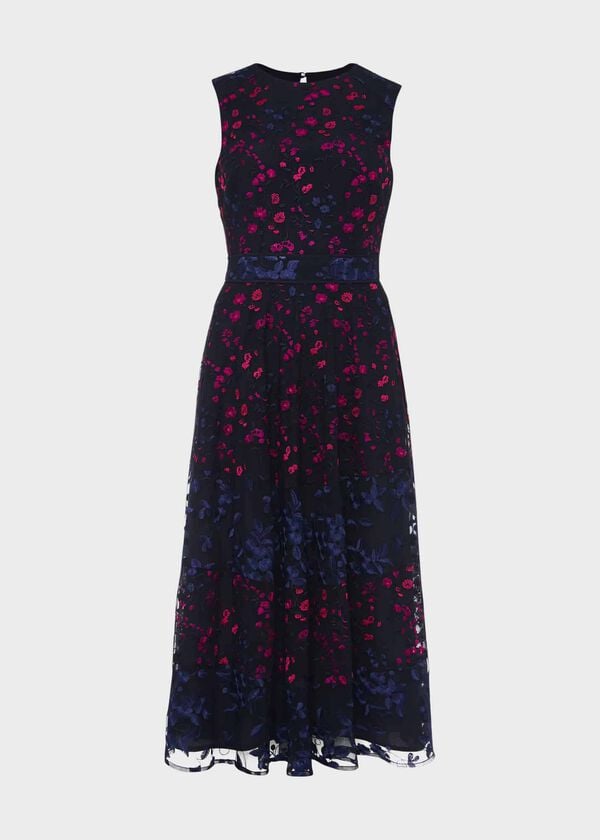Hobbs Kasia Floral Embroidered Dress Navy Multi