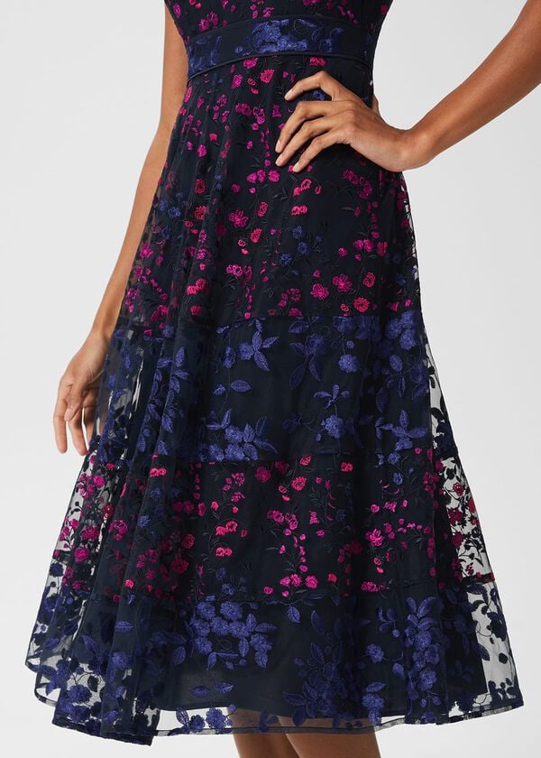 Hobbs Kasia Floral Embroidered Dress Navy Multi