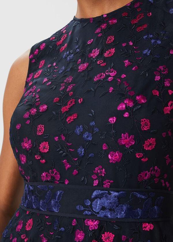 Hobbs Kasia Floral Embroidered Dress Navy Multi